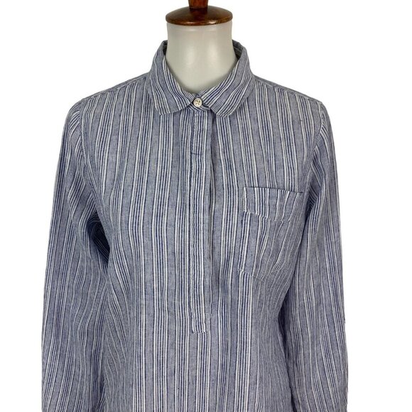 Per Se Blue Linen Blend Long Sleeve Top Medium Lightweight Popover - Picture 2 of 6